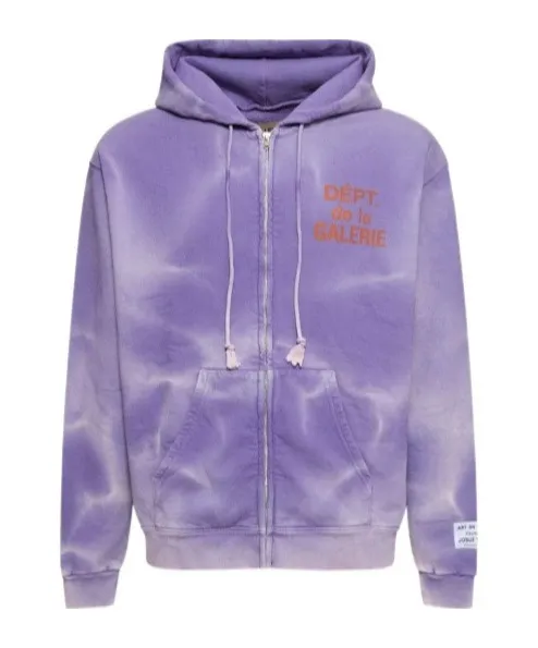 The same style as the owner GALLERY DEPT. FRENCH ZIP HOODIE water corrugated French zipper hole hoodie, sun washed purple, washed purple S-XL, ready-to-wear dyeing, hand-stitched and heavy-weighted, faded, super-heavy washing, hand-hanging holes, bone edges turned white, molded and customized with G LOGO zipper